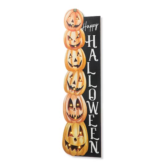 Glitzhome® 42" Lighted Halloween Wooden Stacked Pumpkins Porch Sign with Timer | Michaels®